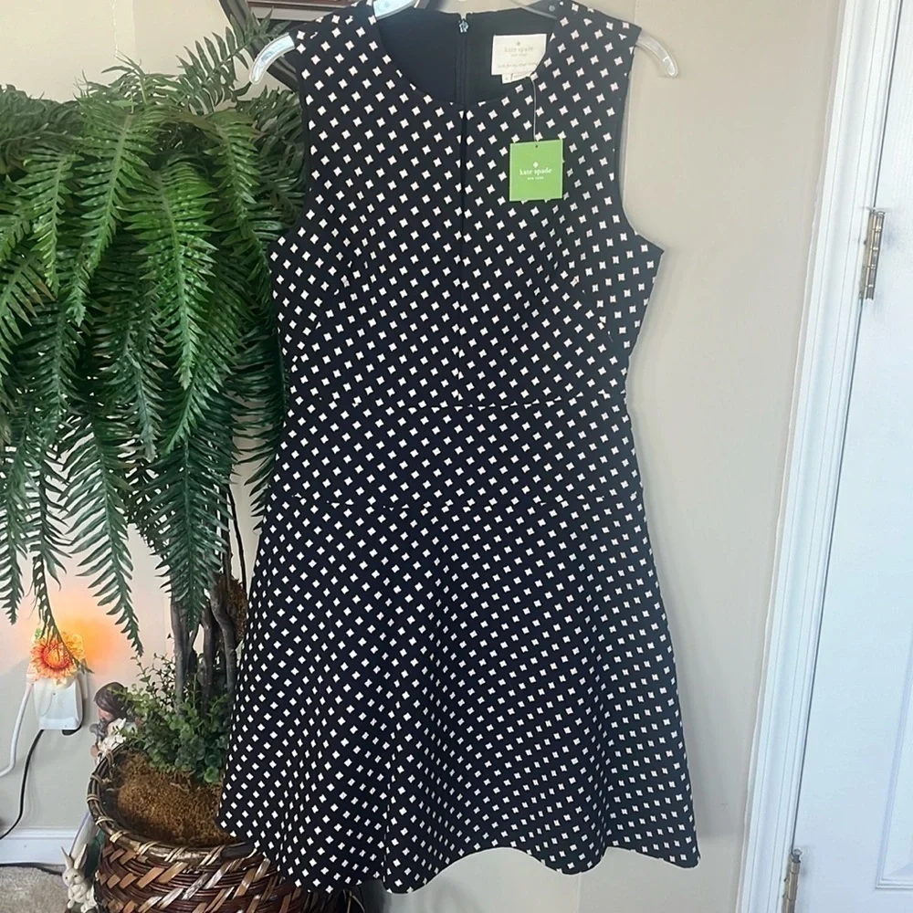 Brand New Kate Spade Diamond Jacquard A-line Dress Black Lined Sleeveless